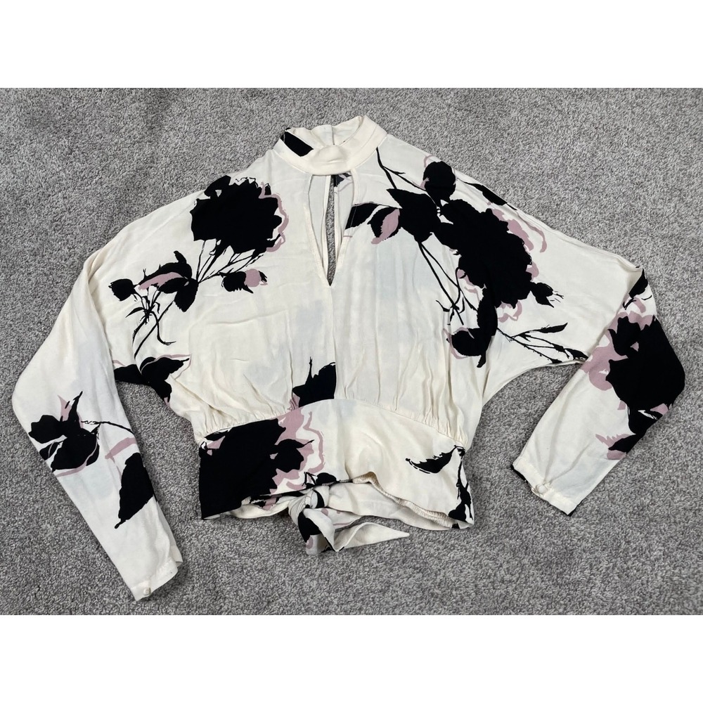 Free People Shirt Womens Medium Say You Love Me Floral Crop Tie Boho Slouchy Top
